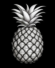 coloring book page, a pineapple, minimalistic flat line art, black background, shaun of the dead style сreated with Generative Ai
