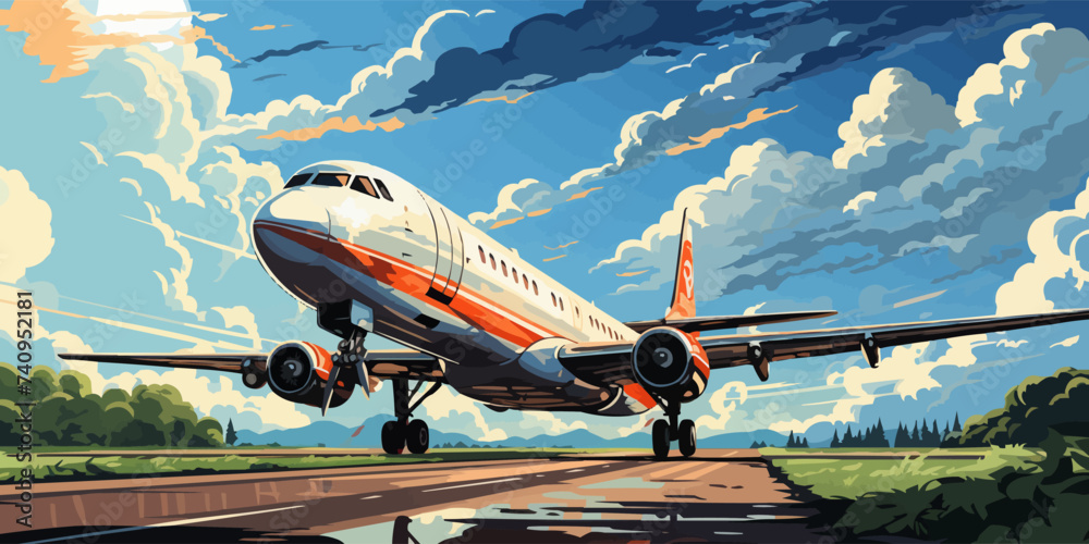 Wall mural airplane on the runway. vector illustration