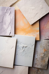 Variety of Textured Paper Sheets in Neutral Tones. Chaotic paper cards background