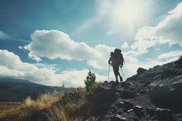 Adventurous Trekker on a Mountain Trail Exploring the Great Outdoors