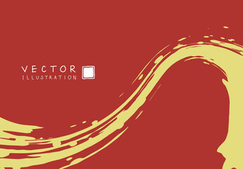 Abstract ink background. Chinese calligraphy art style, yellow paint stroke texture on red paper.