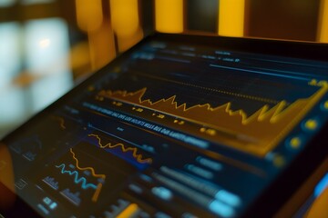 Dynamic Financial Data Analysis on Tablet Screen in a Modern Corporate Environment