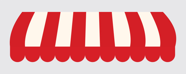 Fototapeta premium Red shop sunshade isolated on white background. Realistic striped cafe awning. Outdoor market tent. Roof canopy. Summer street store. Vector illustration