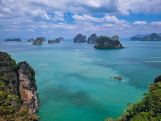 Panoramic view to Phang Nga Bay with beautiful scenery from Hong Island 360° viewpoint,  best viewpoint in Krabi
