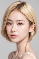 Naklejka premium Gorgeous Asian Young Female Model - Fashion or Cosmetics Model - Surreal Beauty with Perfect Fine Features - Beautiful Smooth Hair