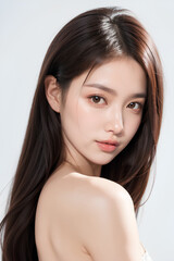 Fototapeta premium Gorgeous Asian Young Female Model - Fashion or Cosmetics Model - Surreal Beauty with Perfect Fine Features - Beautiful Smooth Hair