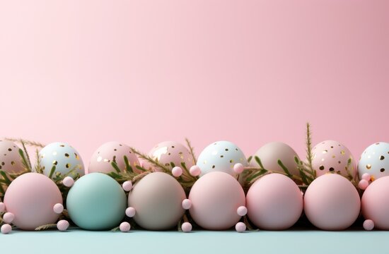easter egg arrangement on light pink background