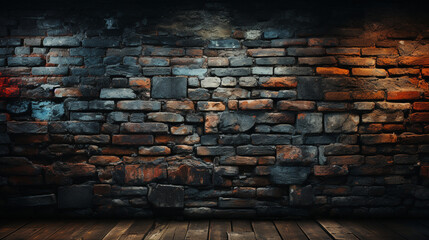 dark room brick wall grunge texture background сreated with Generative Ai