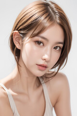 Gorgeous Asian Young Female Model - Fashion or Cosmetics Model - Surreal Beauty with Perfect Fine Features - Beautiful Smooth Hair