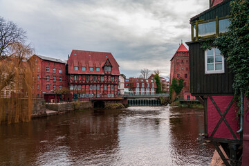 Obraz premium Panoramic view of the architecture of the old town of Lüneburg in Germany.