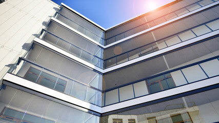 Fototapeta premium Modern architecture of urban residential apartment building. Apartment building exterior, residential house facade.