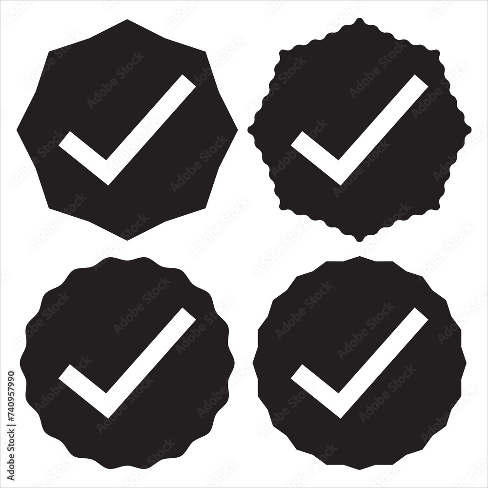 Wall mural account verification icon empty inside. social media verification icons. verified badge profile set.