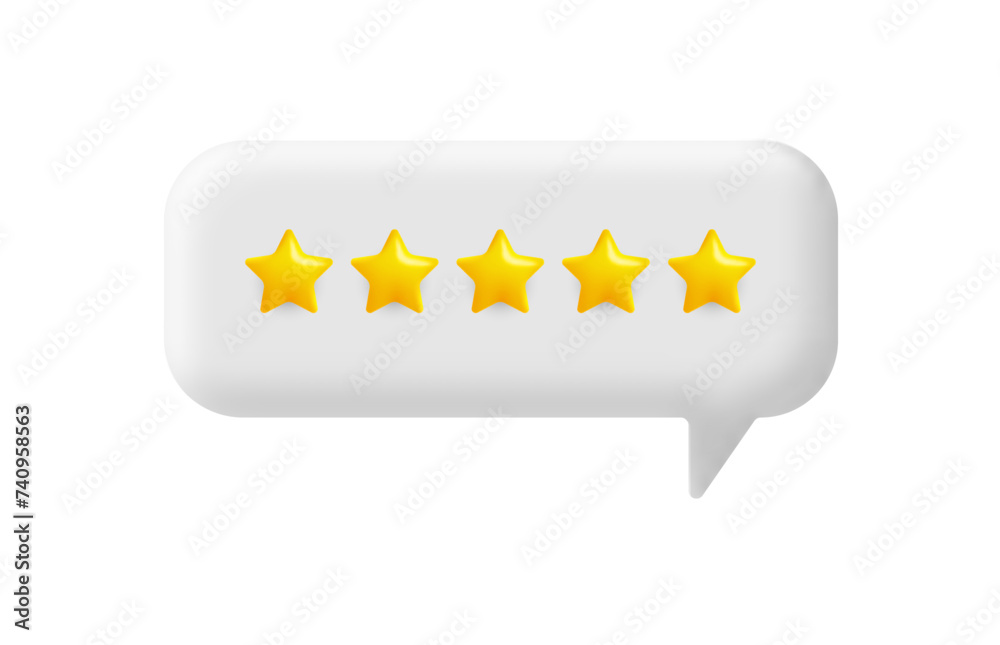 Leinwandbilder 3d five stars in speech bubble. bubble rating five stars - concept of rating from customer and feedb
