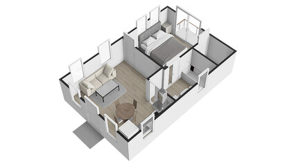 Apartment flat top view 2d render apartment floor plan 2D Floor plan of a home Modern home interior