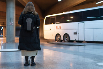 Traveler waiting for the bus to leave. Pamplona, ​​Navarra