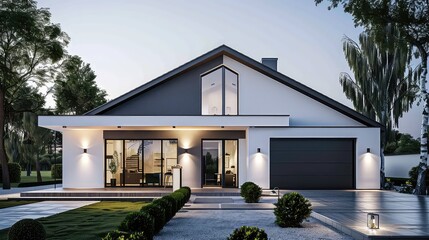 Imposing house exterior design , grey and white themed