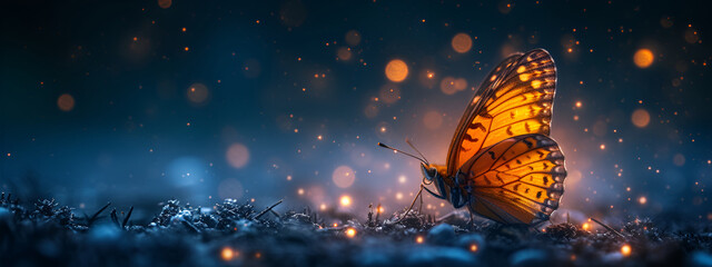 Butterfly in night with glowing lights