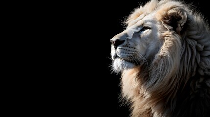 Magnificent Lion king , Portrait of majestic white lion on black background, Wildlife animal