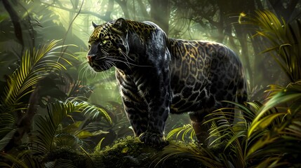 Majestic Panther in habitat. Dangerous animal.
 - obrazy, fototapety, plakaty