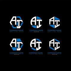 AI letter logo set design.AI monogram polygonal and circle shape vector. AI unique design.
