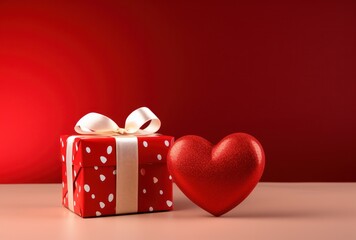 two red presents and hearts on a red background