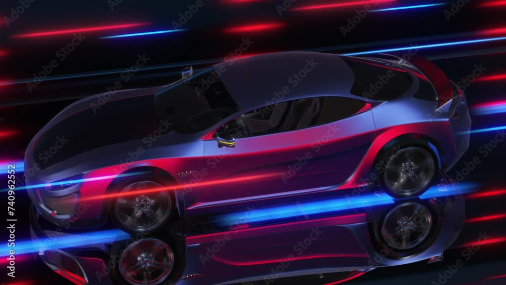 Poster Sports Car Engine Animation With Futuristic Dashboard And V8 Engine. Performance Sports Car And Engines Related 3D Animation.