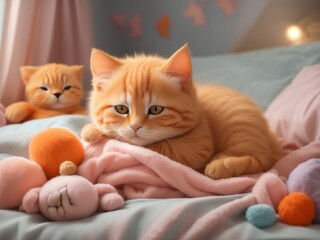 Snoozeville Serenity: Adorable Orange Baby Cat Snuggled in Cozy Naptime Haven 