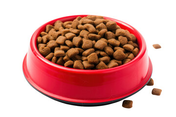 Dry dog food in bowl isolated on transparent white background.