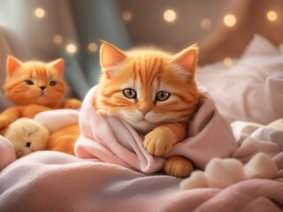 Snoozeville Serenity: Adorable Orange Baby Cat Snuggled in Cozy Naptime Haven