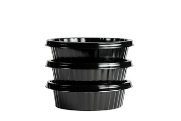 Dishes made from black plastic Isolated transparent background.