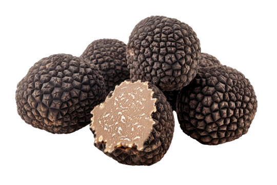 Delicious black truffles isolated on transparent background.
