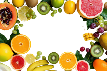 Fresh fruit. Fresh top view fruit frame. healthy fruit illustration organic nature Isolated transparent background.