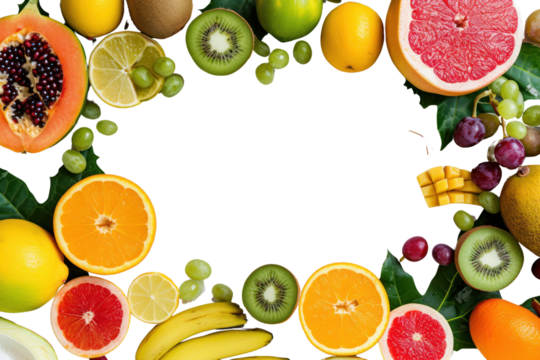 Fresh fruit. Fresh top view fruit frame. healthy fruit illustration organic nature Isolated transparent background.