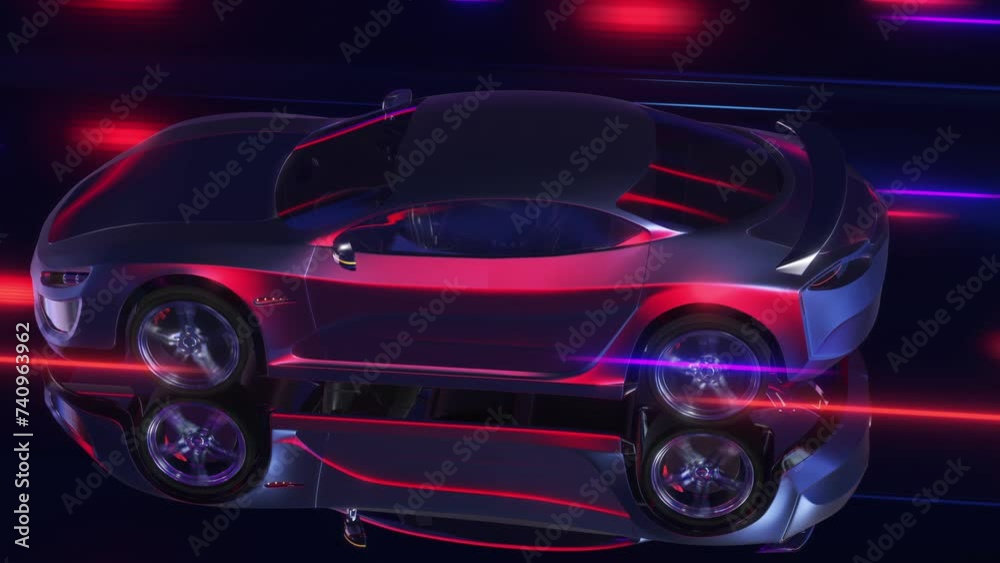 Poster luxury concept sports car with futuristic dashboard and v8 engine. performance sports car and engine
