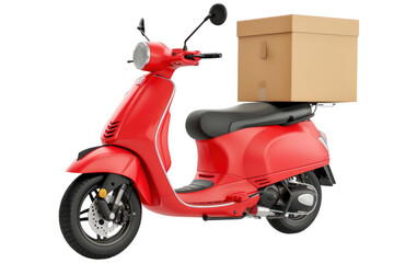 Obraz premium Red scooter with box isolated on transparent white background.