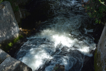 Background of white water splashing on a river.