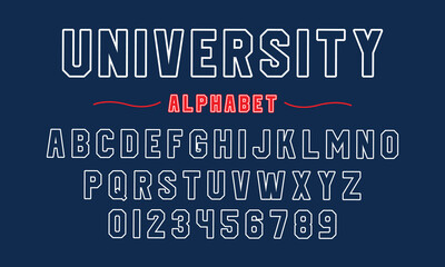 Editable typeface vector. University sport font in american style for football, baseball or basketball logos and t-shirt.	