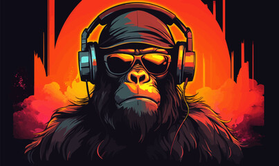 Cool gorilla wearing sunglasses with a DJ look vector