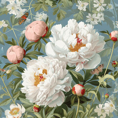 Vintage Beautiful Peonies And Wild Flowers Seamless Pattern Print Design-10.20 - 740964399
