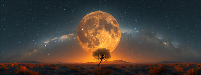 A full moon elegantly breached out of Africa - obrazy, fototapety, plakaty