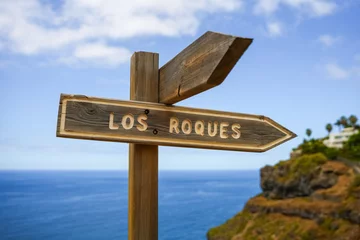 Foto op Canvas Wooden signpost on which is written Los Roques, Canary Islands, Tenerife Spain © RetoricMedia