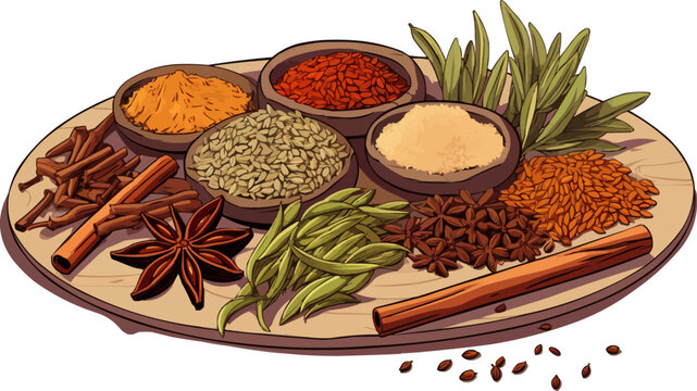 Ayurvedic Spices Assortment for Health isolated vector style on isolated background illustration