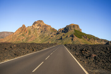 The road to the volcano Teide at Tenerife island . Canary islands. Spain.