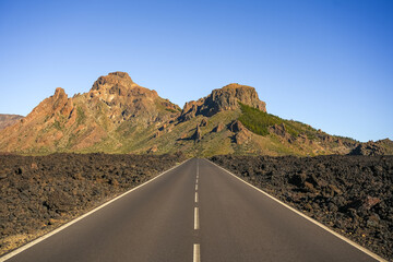 The road to the volcano Teide at Tenerife island . Canary islands. Spain.