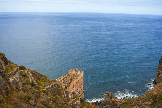 North Tenerife island coastline and abandoned ruin of Gordejuela. Casa Hamilton in Los Realejos