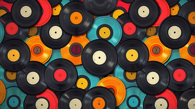 vintage vinyl disc background, old retro black circle disk pattern