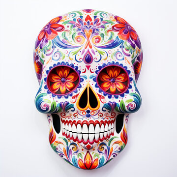 a sugar skull with vibrant colors and intricate details in white background сreated with Generative Ai