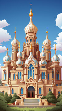 Illustration of a Fantasy Castle with Russian Architectural Influences

