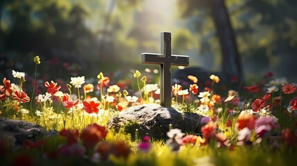 A miniature scene depicting the Resurrection, celebrating the Christian Easter Day - obrazy, fototapety, plakaty