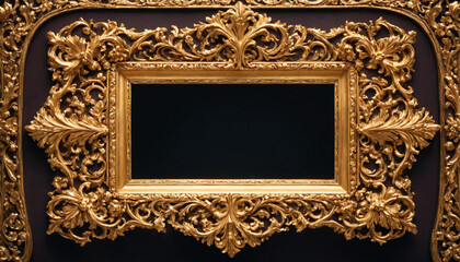Ornate Golden Picture Frame With Intricate Floral Designs Displayed Against a Neutral Background